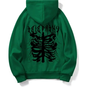 Black Sokak Yeşil Telepathy Baskılı Oversize Kapüşonlu Erkek Sweatshirt