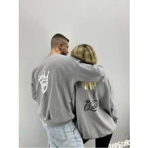 Black Sokak  Unisex Gri Oueen Baskılı Bisiklet Yaka Sevgili Çift Kombini 2'li Set