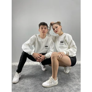 Black Sokak  Unisex Beyaz King Baskılı Bisiklet Yaka Sevgili Çift Kombini 2'li Set