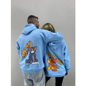 Black Sokak  Unisex Mavi Mee To Baskılı Kapüşonlu Sweatshirt Sevgili Çift Kombini 2'li Set