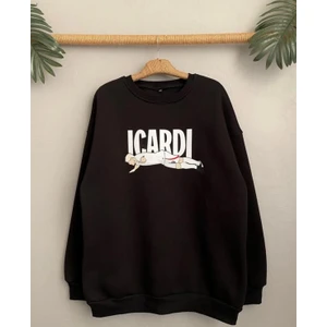 Black Sokak Siyah Icardi Baskılı Oversize Bisiklet Yaka Erkek Sweatshirt