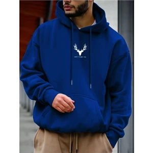 Black Sokak Sax Mavi Geyik Baskılı Oversize Erkek Sweatshirt