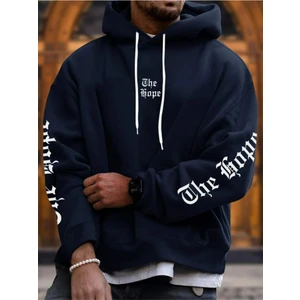 Black Sokak Lacivert The Hope Baskılı Oversize Kapüşonlu Erkek Sweatshirt