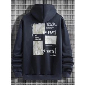 Black Sokak Lacivert No Pain No Gain Baskılı Oversize Kapüşonlu Erkek Sweatshirt