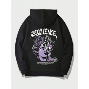 Black Sokak Siyah Resilience Baskılı Oversize Kapüşonlu Erkek Sweatshirt