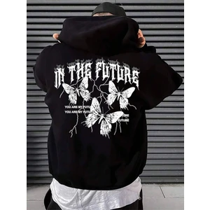 Black Sokak Siyah In The Future Baskılı Oversize Kapüşonlu Erkek Sweatshirt