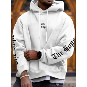 Black Sokak Beyaz The Hope Baskılı Oversize Kapüşonlu Erkek Sweatshirt