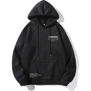 Black Sokak Siyah The Hapiest Baskılı Oversize Kapüşonlu Erkek Sweatshirt