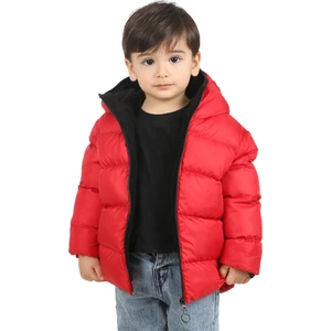 Erkek Çocuk Kırmızı Içi Polarlı Kürklü Kapüşonlu Su ve Rüzgar Geçirmez Şişme Kışlık Mont Kaban