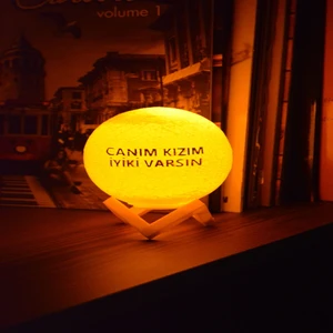 Zone Ozone 12cm Canım Kızım İyiki Varsın Kare Standlı Ay Küresi neon led lamba hediyelik eşya avize masa lambası gece lambası moon yılbaşı hediye