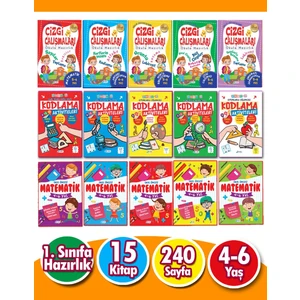 4 - 6 Yaş Matematik Kodlama ve Çizgi Çalışmaları Seti 15 Kitap
