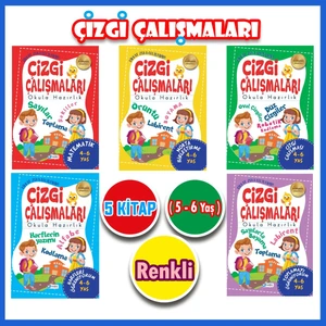 4 - 6 Yaş Okul Öncesi Çizgi Çalışmaları Seti 5 Kitap
