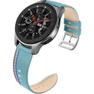 Üst Kat Cowhide Deri Dikiş Tasarımı Samsung Galaxy Watch Saat Bant Kayışı 3 45MM/WATCH 46MM - Pus Mavisi (Yurt Dışından)