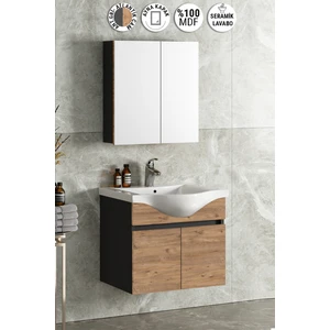 Yıldız 65 cm Antrasit Gri Mat-Atlantik Çam Mdf Seramik Lavabolu Asma Banyo Dolabı Takımı