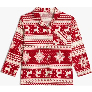 Yılbaşı Temalı Pijama Takımı Baskılı Uzun Kollu Pamuklu