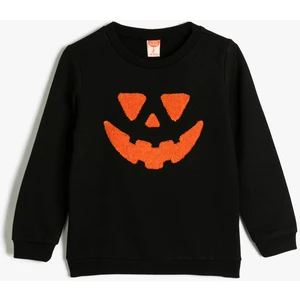 Sweatshirt Balkabağı Baskılı Bisiklet Yaka Uzun Kollu Pamuklu