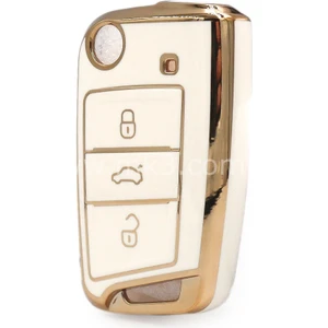 Barkas Elektronik Skoda Octavia Rapid Fabia Kamiq Karoq Scala Anahtar Kılıfı 3 Buton Beyaz