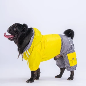 Bicolor Sarı-Gri Polarlı Su Geçirmez Küçük Irk Köpek Yağmurluk Tulum
