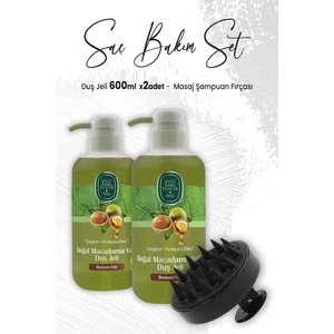 Eyüp Sabri Tuncer Macadamia Duş Jeli 600 ml x 2 Adet ve Masaj Şampuan Fırçası Siyah