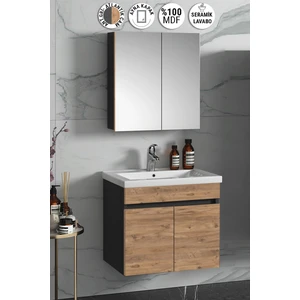 Çiğdem 55 cm Antrasit Gri Mat-Atlantik Çam Mdf Seramik Lavabolu Asma Banyo Dolabı Takımı