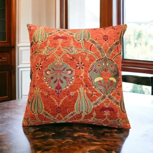 Pillows Store Osmanlı Lale Desenli Kiremit Kırlent Kılıfı 45 cm x 45 cm