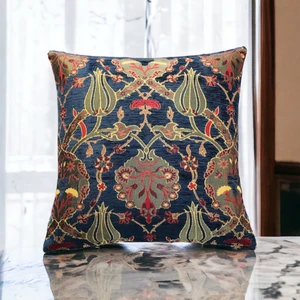 Pillows Store Osmanlı Lale Desenli Lacivert Kırlent Kılıfı 45 cm x 45 cm