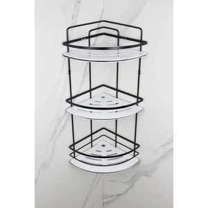 Kristal Raflı Paslanmaz Siyah Lamalı Üçlü Şampuanlık Yapışkanlı Banyo Düzenleyici Köşeliği Rafı