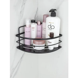 Kristal Raflı Paslanmaz Lamalı Siyah Şampuanlık Yapışkanlı Banyo Düzenleyici Köşeliği Rafı