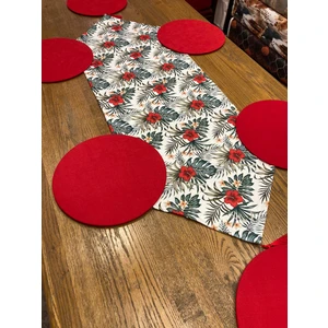 Tuğçe Demir Home Design Kırmızı Çiçek Desen Runner Supla Set