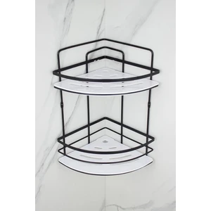 Kristal Raflı Paslanmaz Siyah Lamalı Ikili Şampuanlık Yapışkanlı Banyo Düzenleyici Köşeliği Rafı