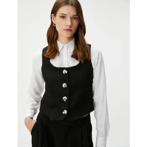 Tüvit Yelek Düğmeli Kare Yaka Cepli