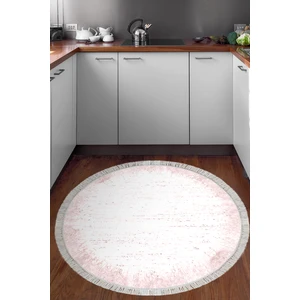 Dijital Mutfak Halısı Star Pamuk Kaymaz Taban Saçaklı Yuvarlak Modern Evelina  Pudra