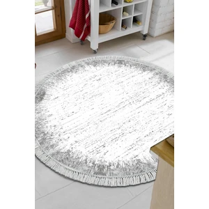Dijital Mutfak Halısı Star Pamuk Kaymaz Taban Saçaklı Yuvarlak Modern Evelina  Gri