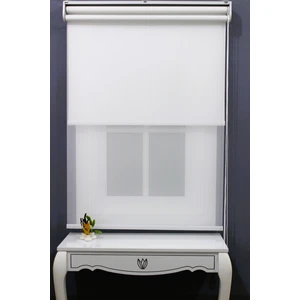 Çift Mekanizmalı Çizgili Tül & Mat Beyaz Stor Perde % 80 Işıgı Kesme Özelliği