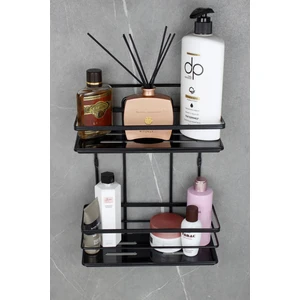 Kristal Raflı Paslanmaz Lamalı Banyo ve Kozmetik Düzenleyici Ikili Siyah Banyo Rafı Şampuanlık