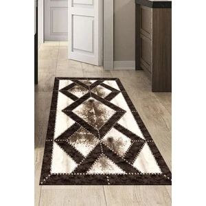 Dijital Mutfak Halısı Yıldız Deri Kaymaz Taban Modern Posy Kahve