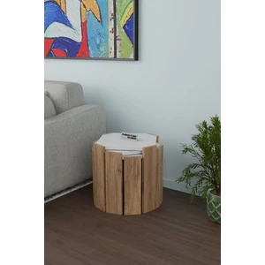 Furnature Design Sekizgen Üçlü Zigon Sehpa Seti Sunta Yan Sehpa Beyaz - Atlantik Çam