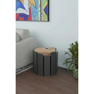 Furnature Design Sekizgen Üçlü Zigon Sehpa Seti Sunta Yan Sehpa Atlantik Çam - Antrasit