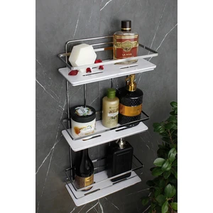 Kristal Raflı Krom Üçlü Lamalı Banyo ve Kozmetik Düzenleyici Yapışkanlı Banyo Rafı Şampuanlık