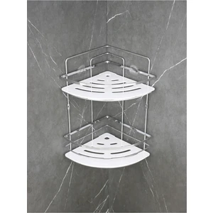 Kristal Raflı Krom Lamalı Ikili Şampuanlık Yapışkanlı Banyo Düzenleyici Köşeliği Rafı