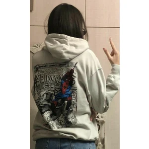 Gri Spider Baskılı Oversize Hırka