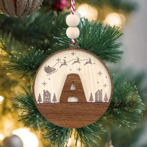 Iskandinav Tarzı A Harfi Yılbaşı Ağaç Süsü, Kişiselleştirilmiş Minimalist Noel Baba Desenli Çam Ağacı Süsü