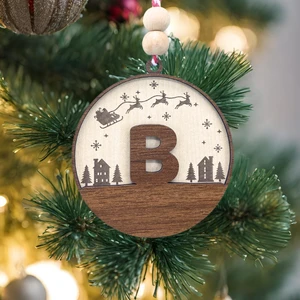 Iskandinav Tarzı B Harfi Yılbaşı Ağaç Süsü, Kişiselleştirilmiş Minimalist Noel Baba Desenli Çam Ağacı Süsü