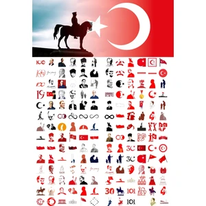 Etiketçi Paşa 350 Adet Mustafa Kemal Atatürk Sticker - Türk Bayrağı, Vatan, Türkiye Etiket