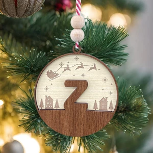 Iskandinav Tarzı Z Harfi Yılbaşı Ağaç Süsü, Kişiselleştirilmiş Minimalist Noel Baba Desenli Çam Ağacı Süsü