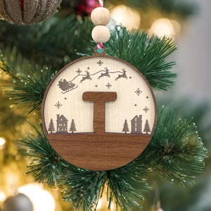 Iskandinav Tarzı T Harfi Yılbaşı Ağaç Süsü, Kişiselleştirilmiş Minimalist Noel Baba Desenli Çam Ağacı Süsü