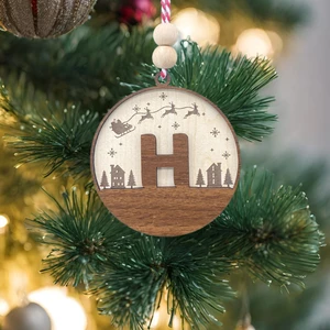 Iskandinav Tarzı H Harfi Yılbaşı Ağaç Süsü, Kişiselleştirilmiş Minimalist Noel Baba Desenli Çam Ağacı Süsü