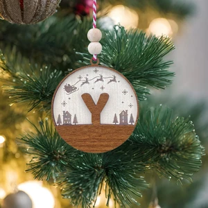 Iskandinav Tarzı Y Harfi Yılbaşı Ağaç Süsü, Kişiselleştirilmiş Minimalist Noel Baba Desenli Çam Ağacı Süsü