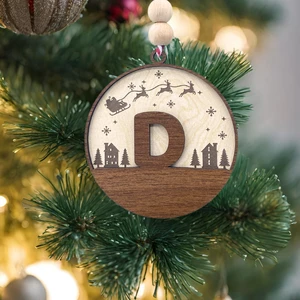Iskandinav Tarzı D Harfi Yılbaşı Ağaç Süsü, Kişiselleştirilmiş Minimalist Noel Baba Desenli Çam Ağacı Süsü