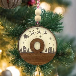 Iskandinav Tarzı O Harfi Yılbaşı Ağaç Süsü, Kişiselleştirilmiş Minimalist Noel Baba Desenli Çam Ağacı Süsü